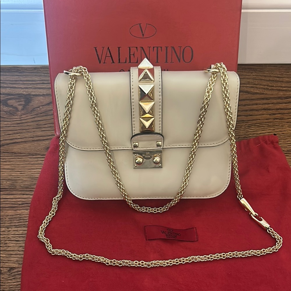 Valentino Cream Shoulder Bag with Gold Accents
